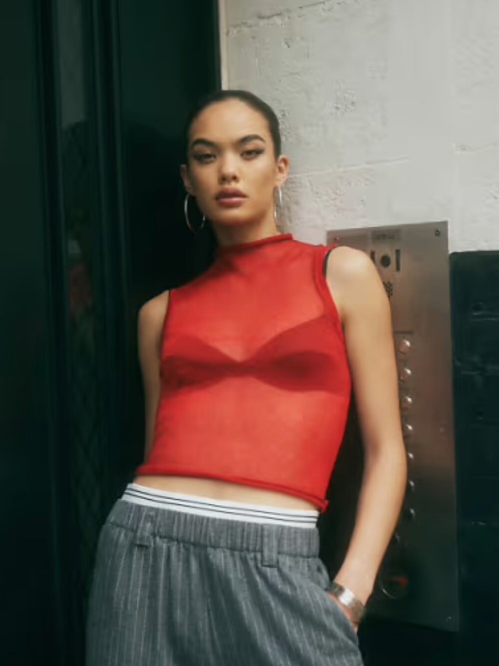 Red Sheer sleeveless high neck top